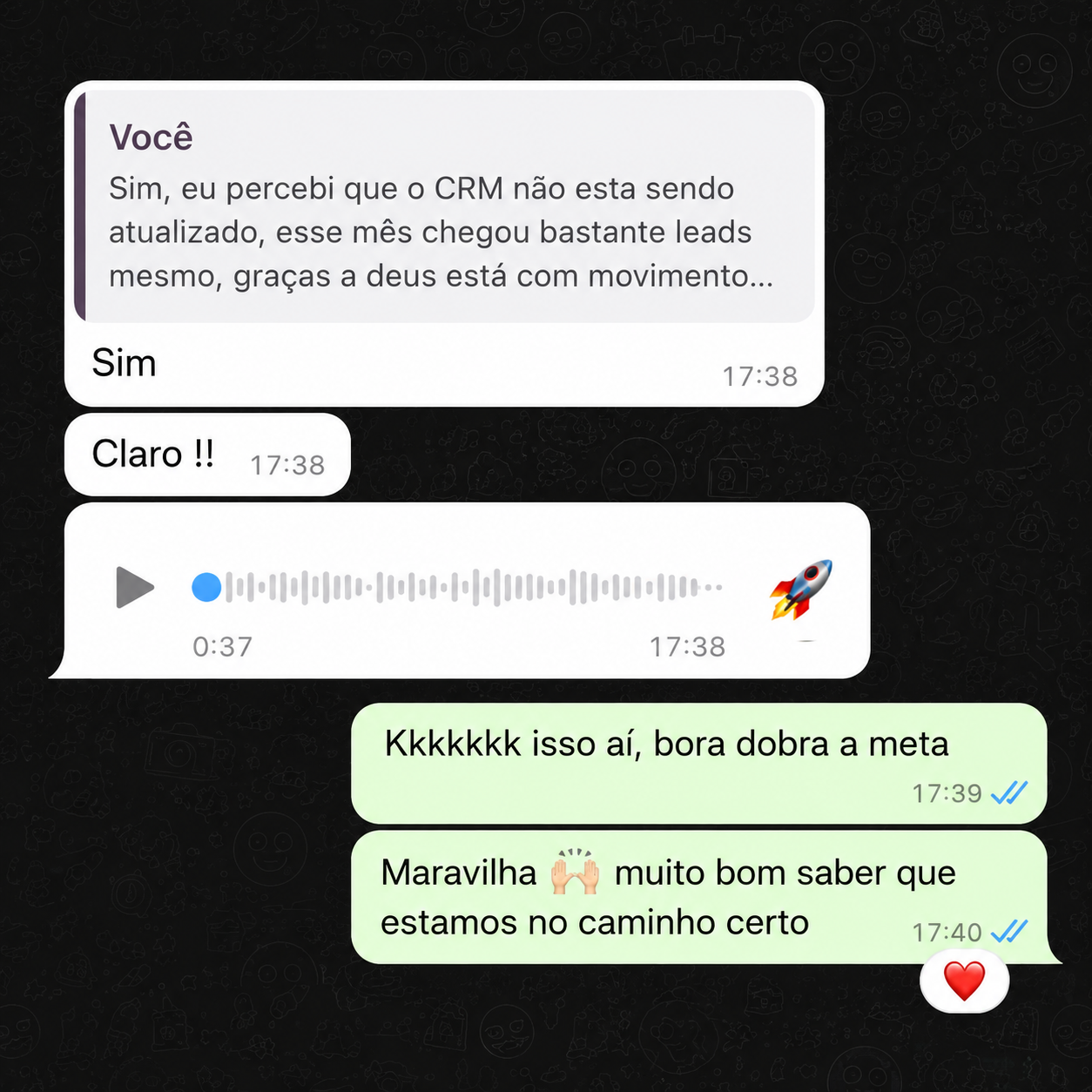 Conversa com relato de aumento de leads e movimento nas vendas